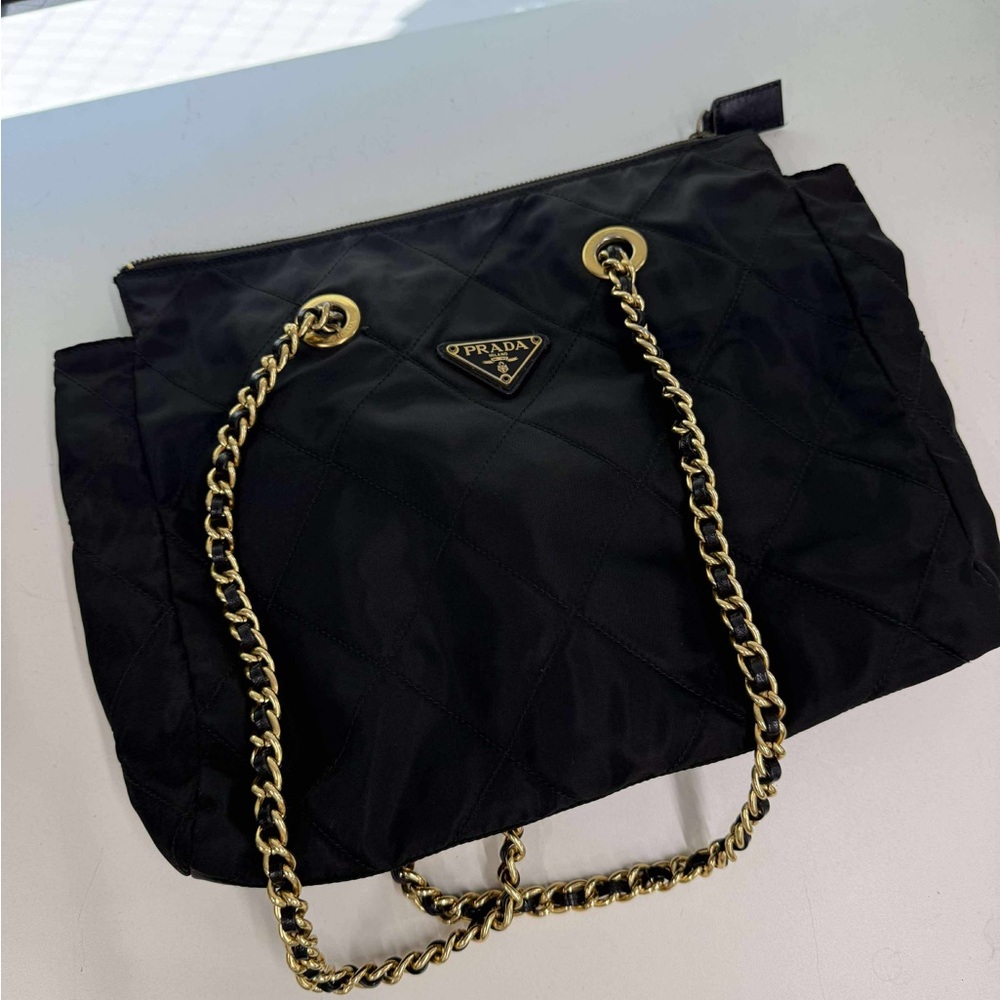 Prada Black Quilted Shoulder Bag with Gold Chain